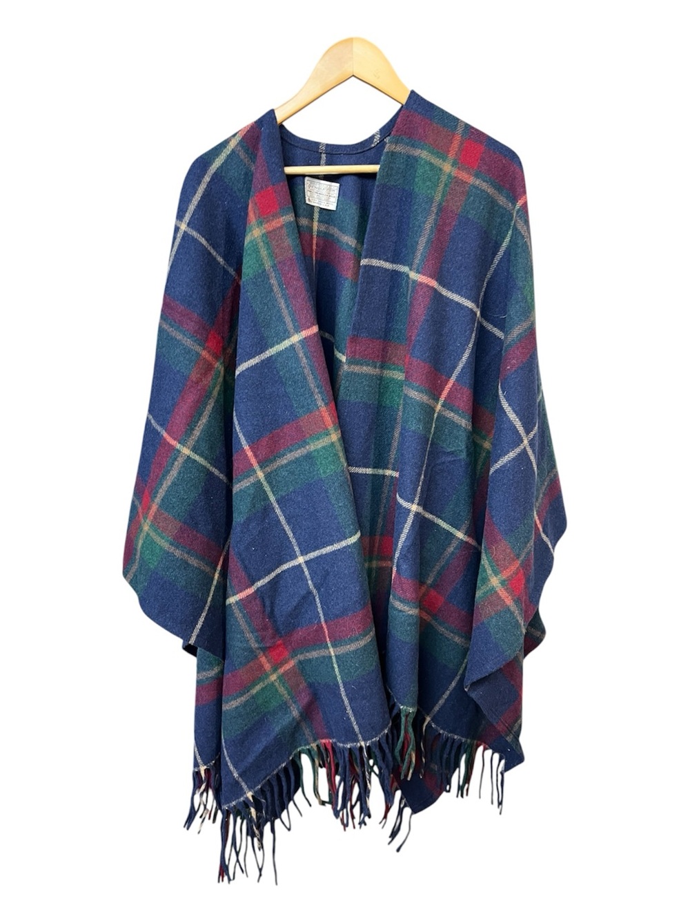 VTG 70s Pendleton Wool Poncho Tartan Plaid Wrap Cape Fringe USA